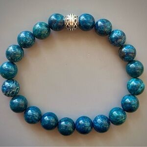 Blue Green Apatite Handcrafted Bead Bracelet
